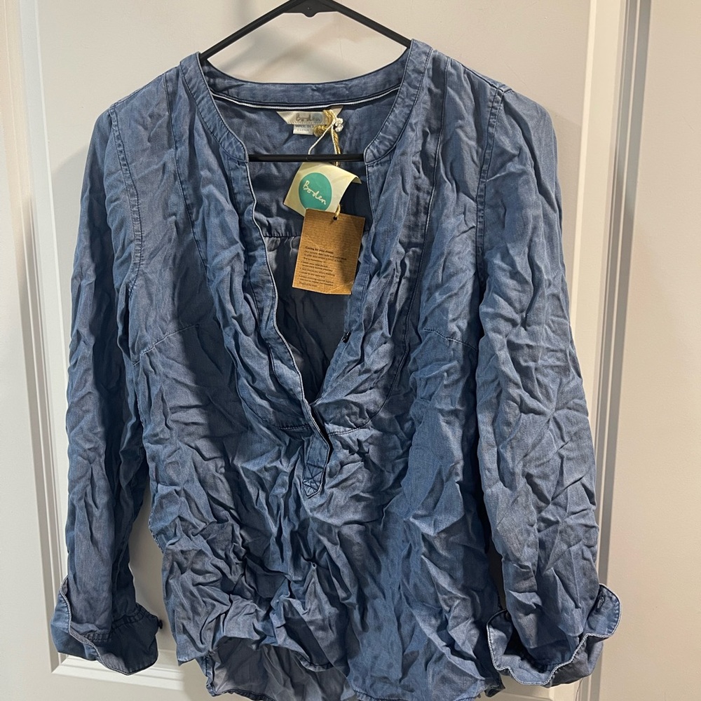 Boden Blue Women's Lightweight Ruffle V-Neck Top